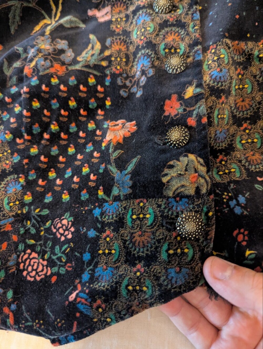 Vintage Velvet Patchwork Vest Floral Paisley Boho Hippie Crop - Size S
